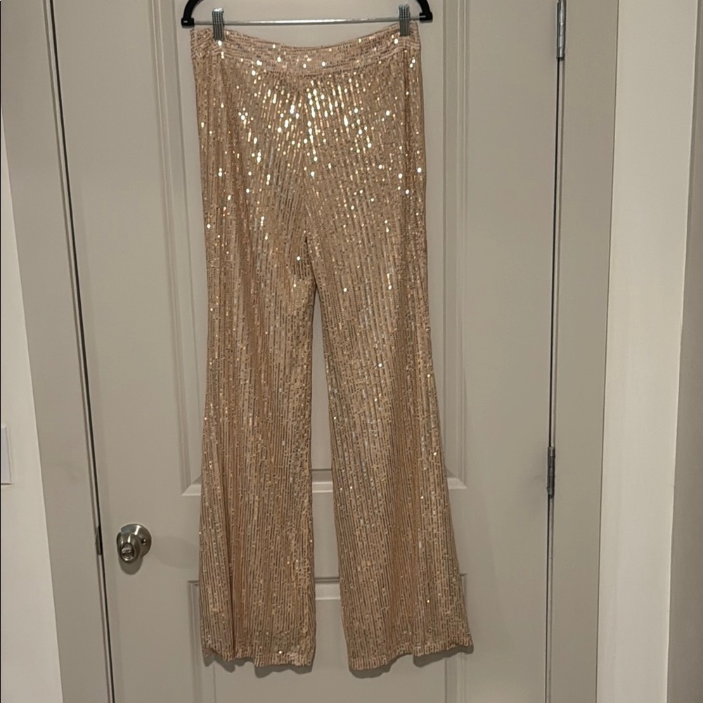 Pink Lily Gold Sequin Flare Pants - Picture 2 of 4